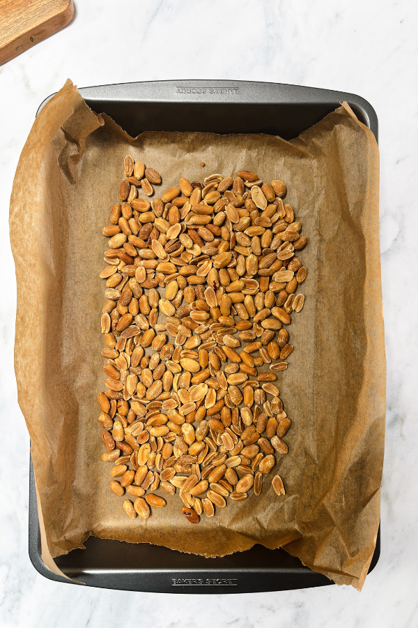 Picture shows the 300g of roasted peanuts after being in the oven for 20 minutes