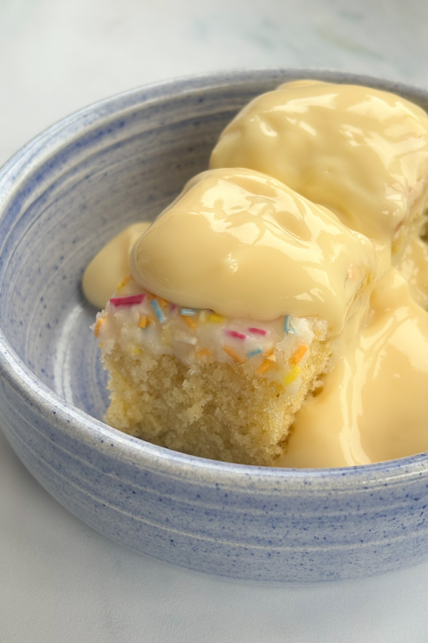 old school cake with custard