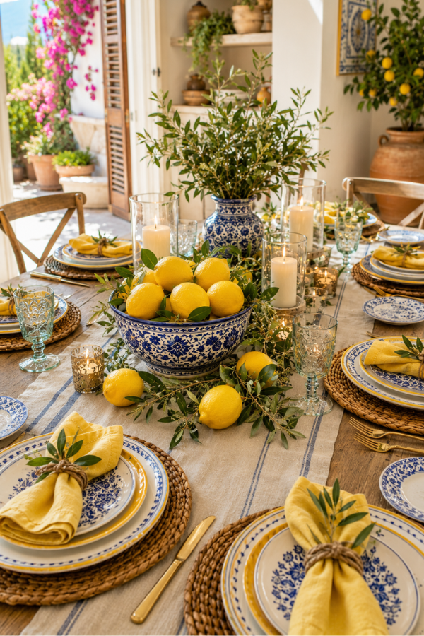 lemon Mediterranean inspired table setting idea