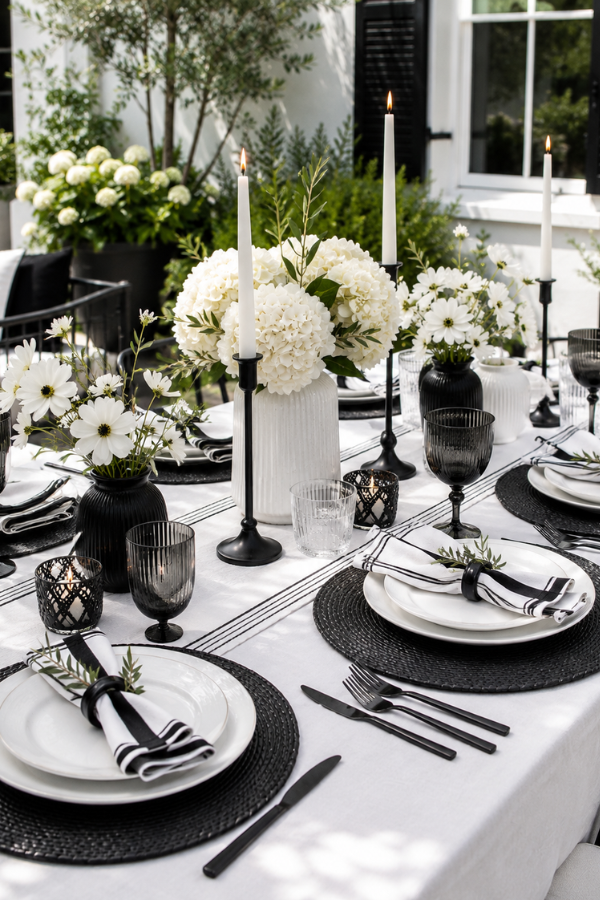 monochrome table setting idea